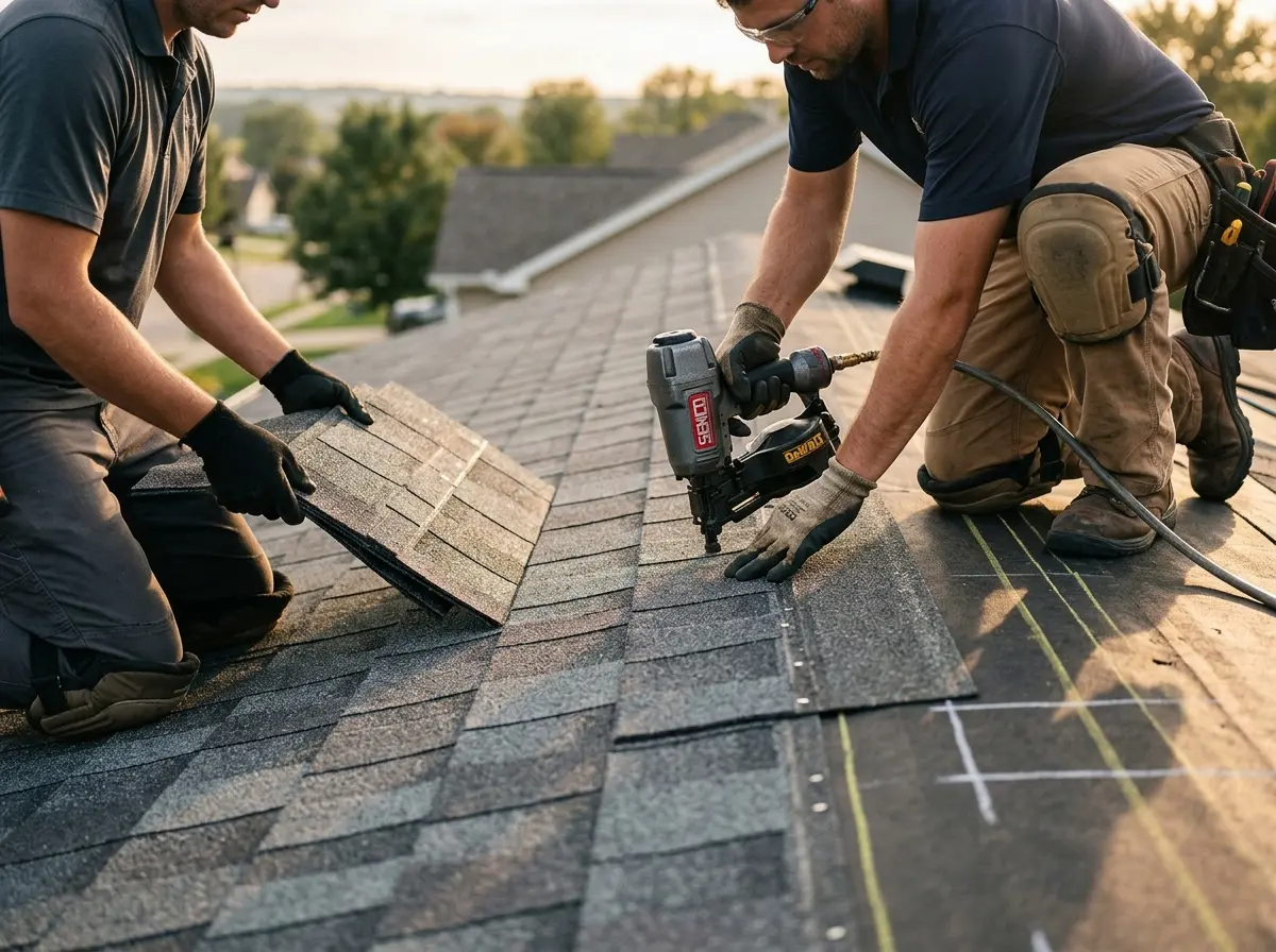 Professional roofer working on a residential roof in Dania Beach